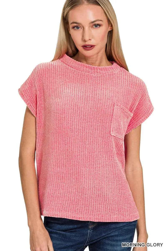 Zenana Chenille Waffle Short Sleeve Sweater MORNING GLORY dd9ee45a0ec540129bdc60b03d7f93a7-Max-Origin