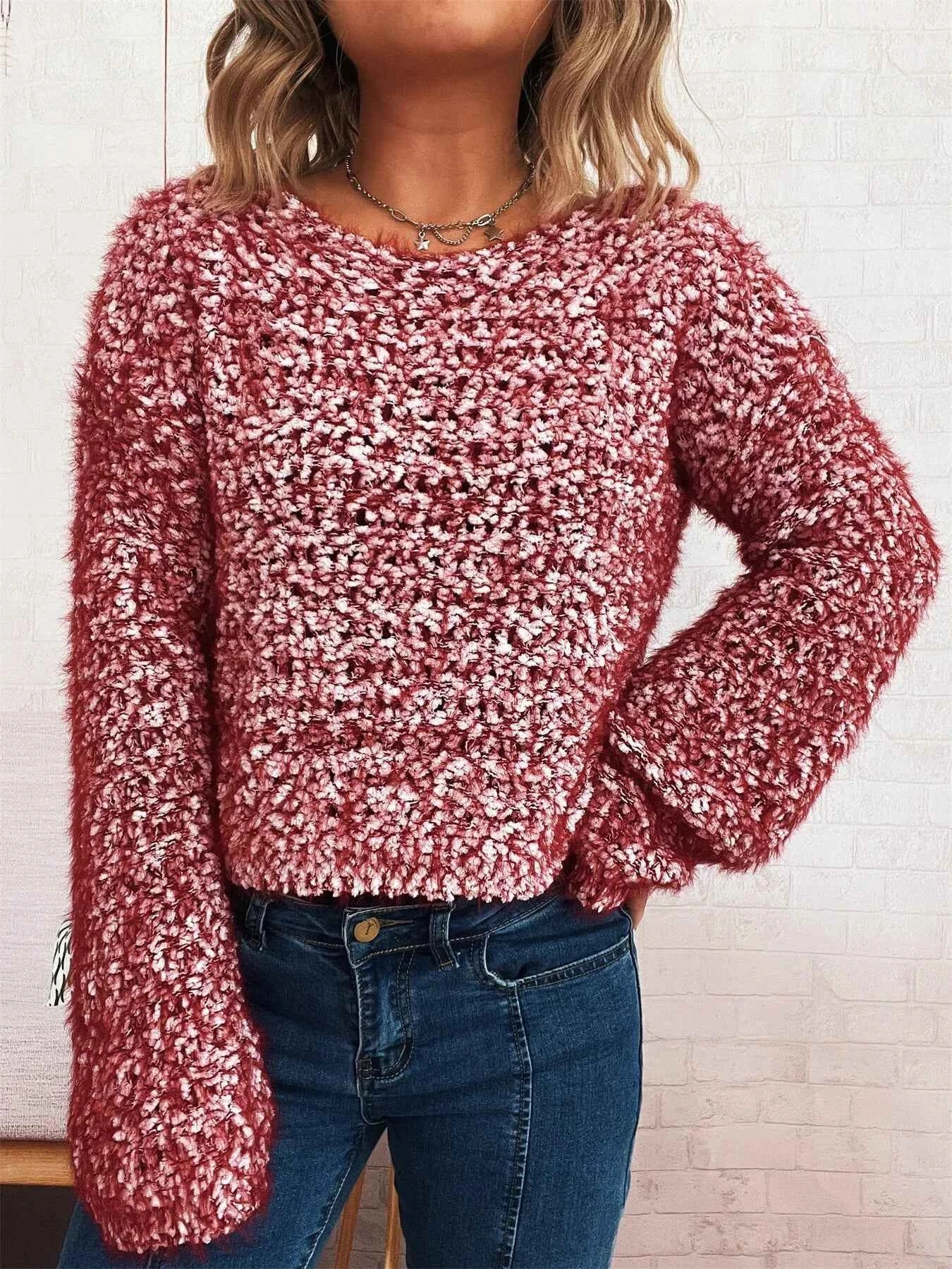 Crochet Round Neck Dropped Shoulder Sweater dda0890ea10d49f18d3bbefba10777a5-Max-Origin