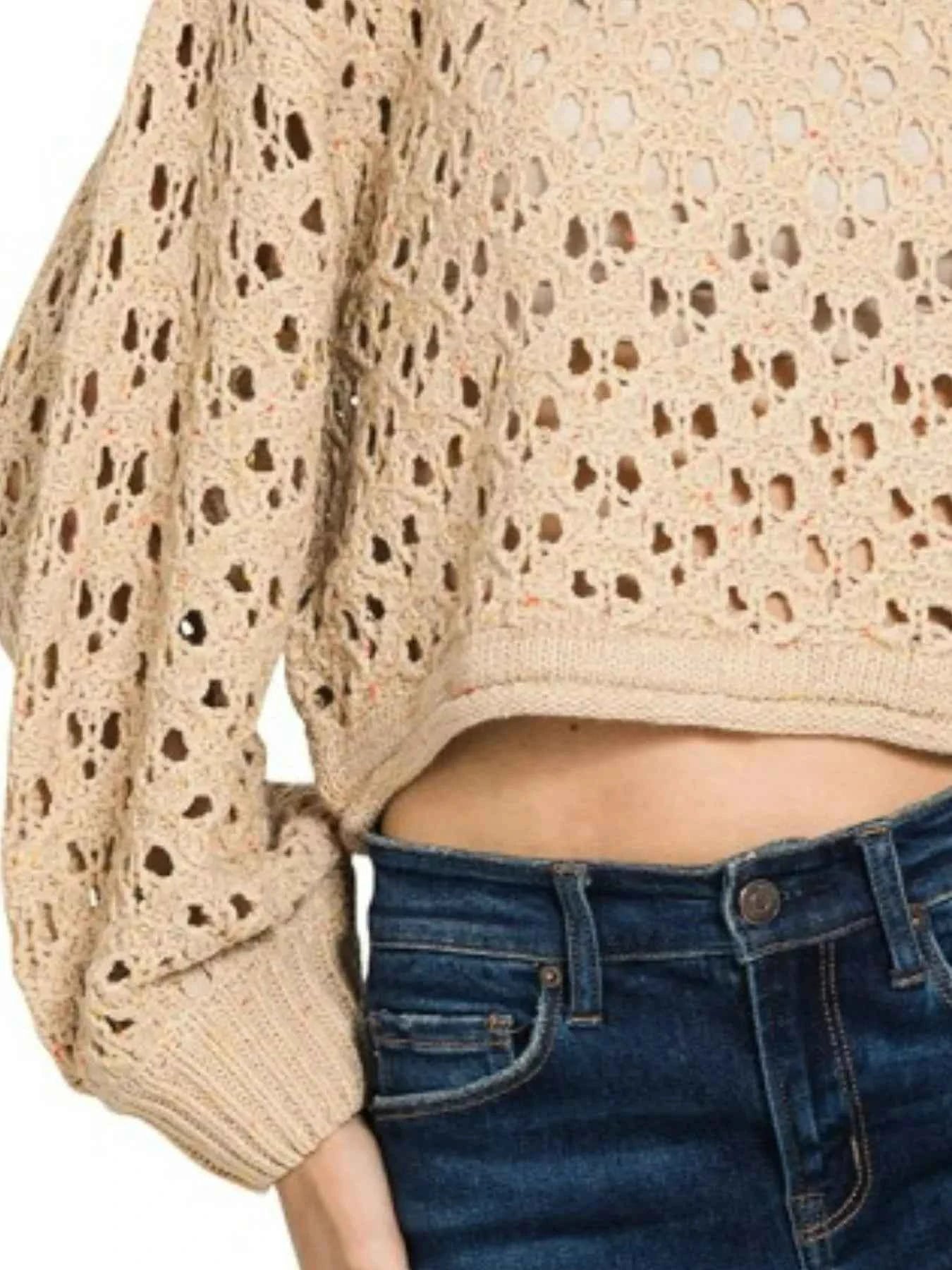 Zenana Oversized Cropped Crochet Knit Sweater dda7fb01-8620-4148-80c6-90589ab312c7-Max-Origin
