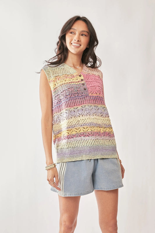 Multi Color Crochet Sleeveless Knit Vest Top dda88e5c91bd40d69f468319a959d66c-Max-Origin
