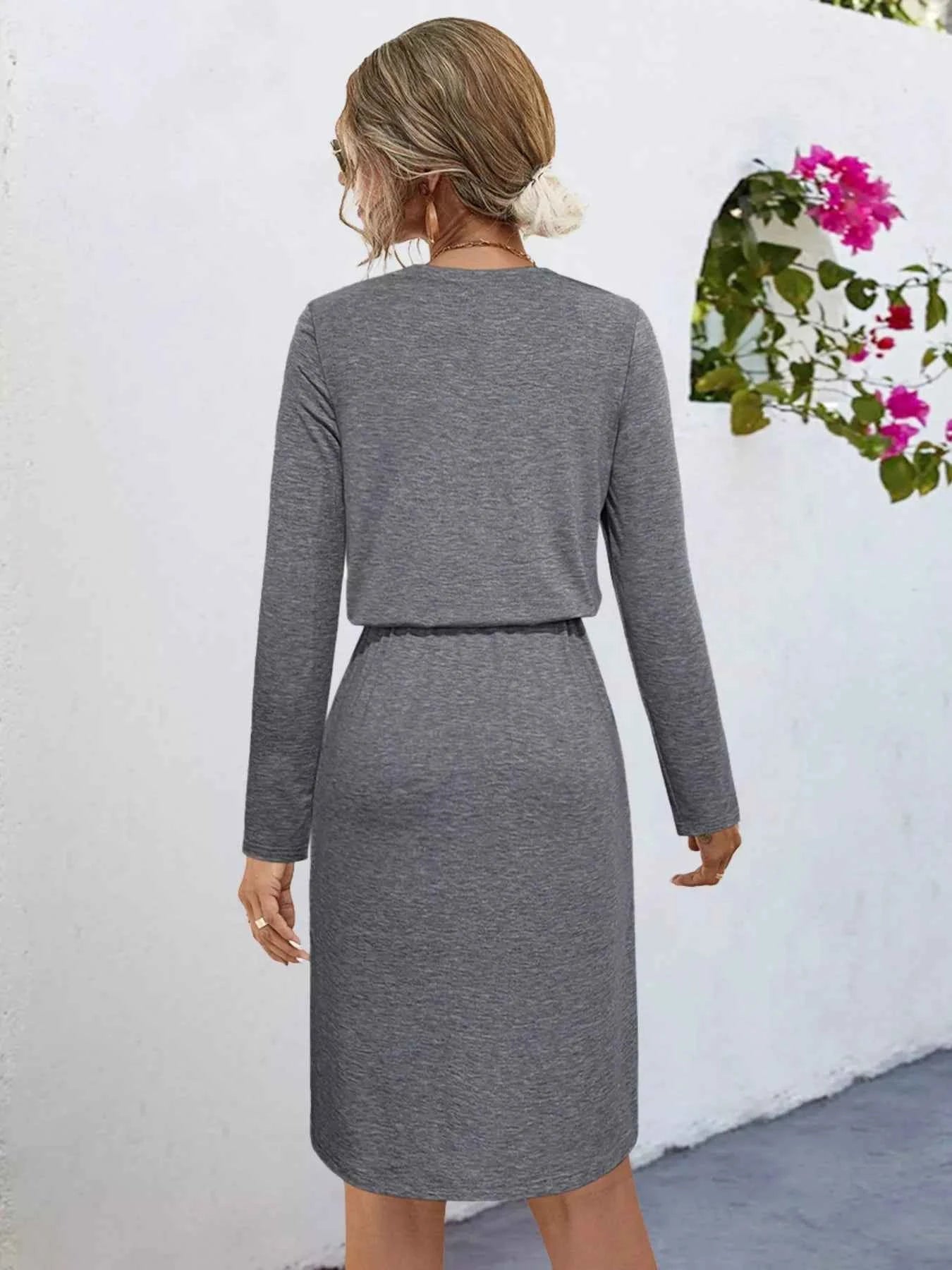 Long Sleeve Drawstring Midi Dress ddb6e2ac-4d71-47d4-9b7d-fc1a48adb947-Max-Origin