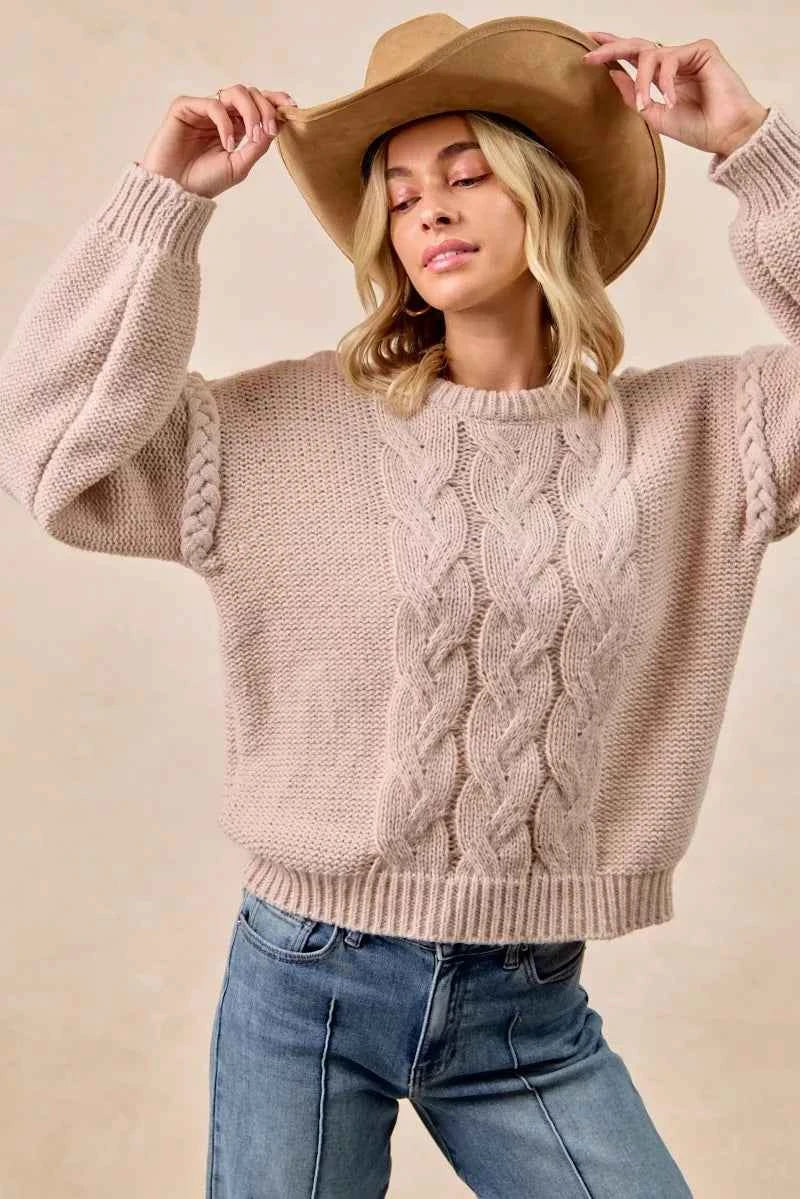 BiBi Cable Knit Sweater with Shoulder Braid Detail ddba7cd02eaa4bd5b4932fd041a7092c-Max-Origin