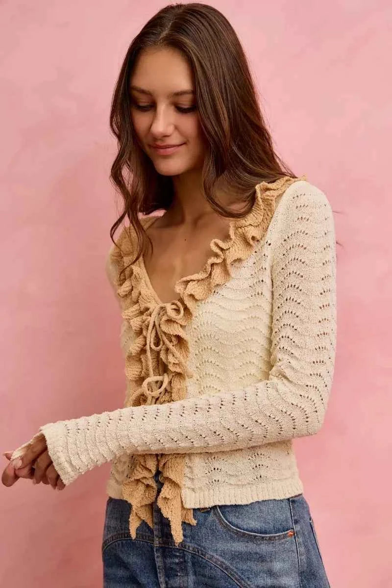 SO ME Pointelle Texture Lightweight Sweater Cardigan ddbc8a09c85b42f591b72a81a744c2c8-Max-Origin