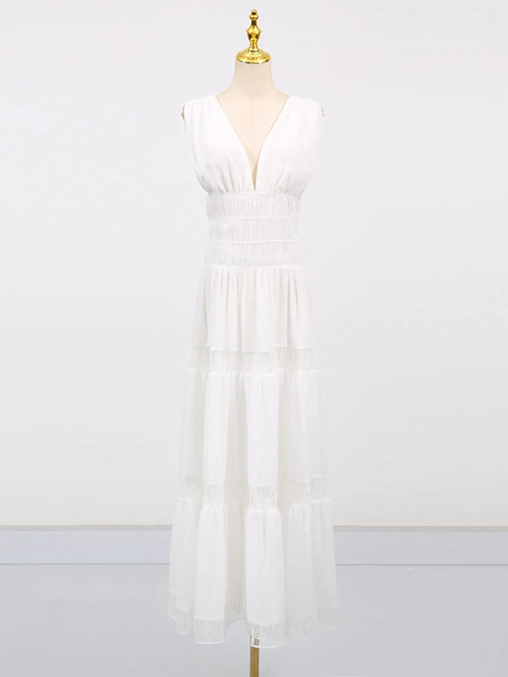 Tiered V-Neck Sleeveless Maxi Dress ddc58a631c78403fa07754b0930ae075-Max-Origin