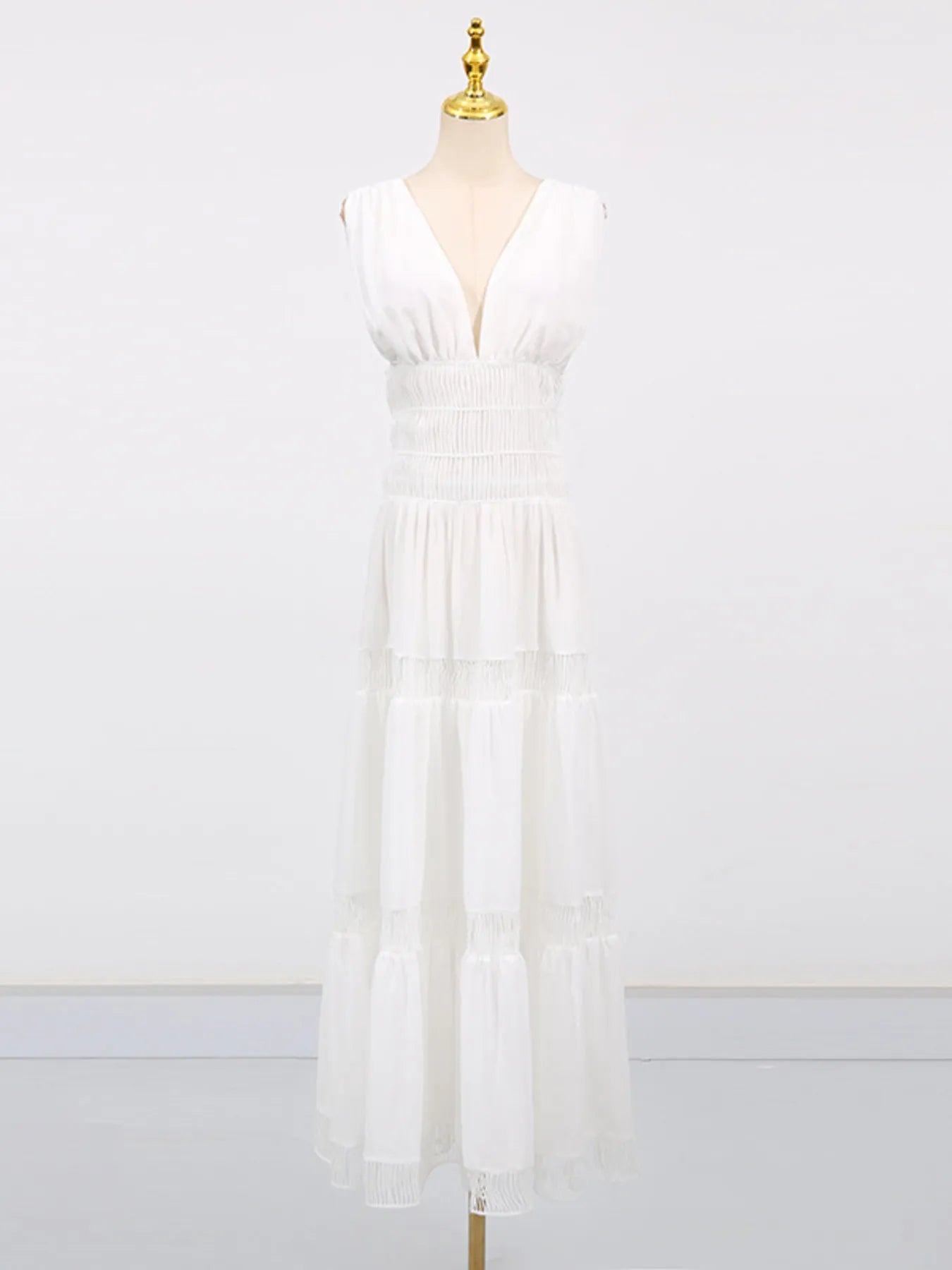 Tiered V-Neck Sleeveless Maxi Dress ddc58a631c78403fa07754b0930ae075-Max-Origin