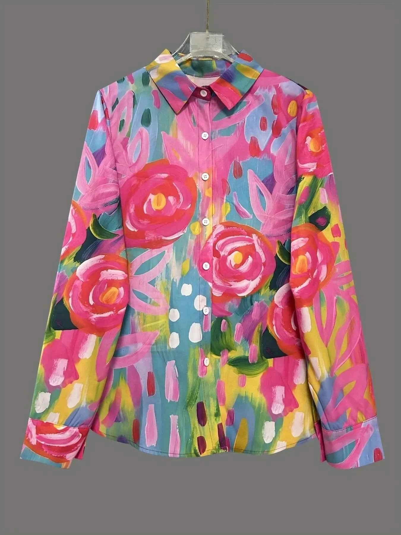 Printed Button-Down Long Sleeve Shirt ddc893581bd442a19ed383153f385416-Max-Origin