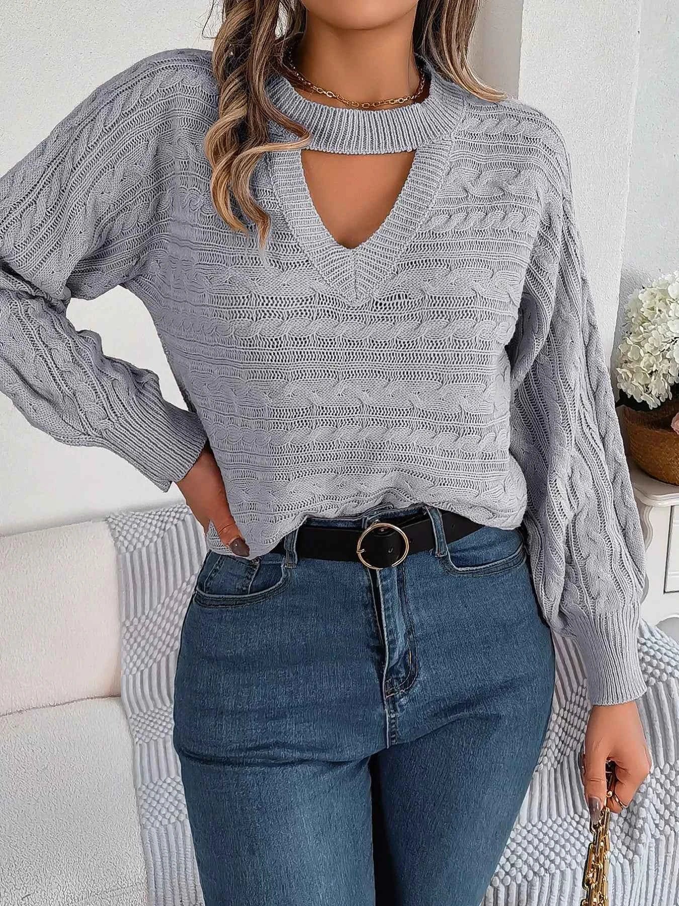 Cable-Knit Cutout Round Neck Sweater ddd4b054-b450-4bad-8ae3-e2e727188671-Max-Origin