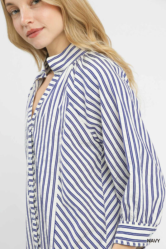 Striped V-Neck Button Down Top ddd61ab5-073b-43e3-8653-79efb49a07eb-Max