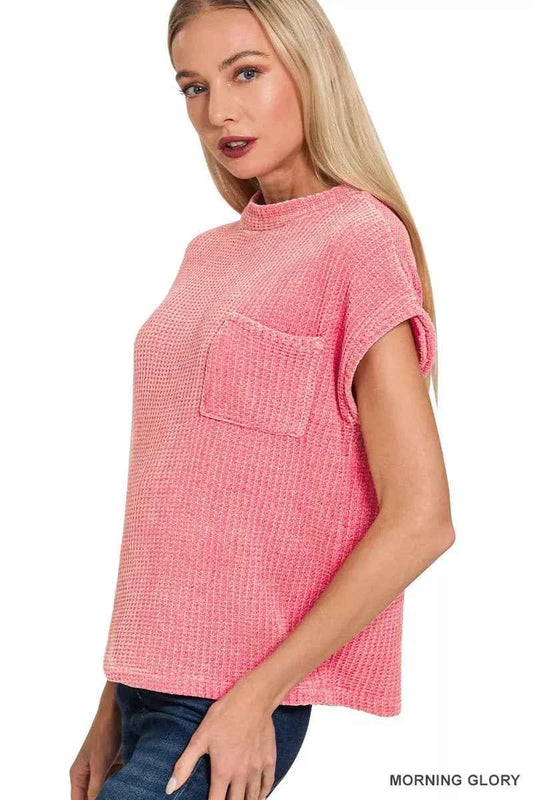 Zenana Chenille Waffle Short Sleeve Sweater ddd6e9254e0f41b591361989e9794b80-Max-Origin
