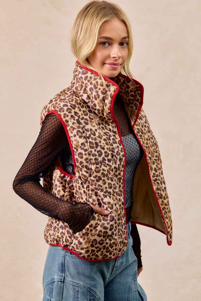 BiBi Leopard Print Piping Detail Quilted Vest ddda6d27cbdc4a378f5b1438f5686d50-Max