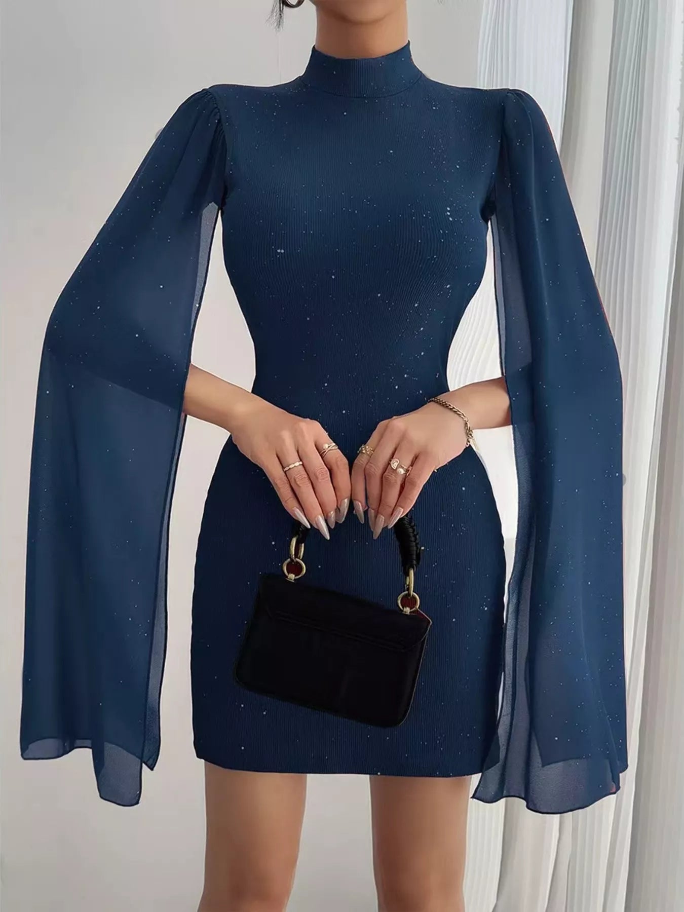 Glitter Cape Sleeve Mini Dress dde3a70ffb2f4e0b9227a68eb9f51c32-Max-Origin