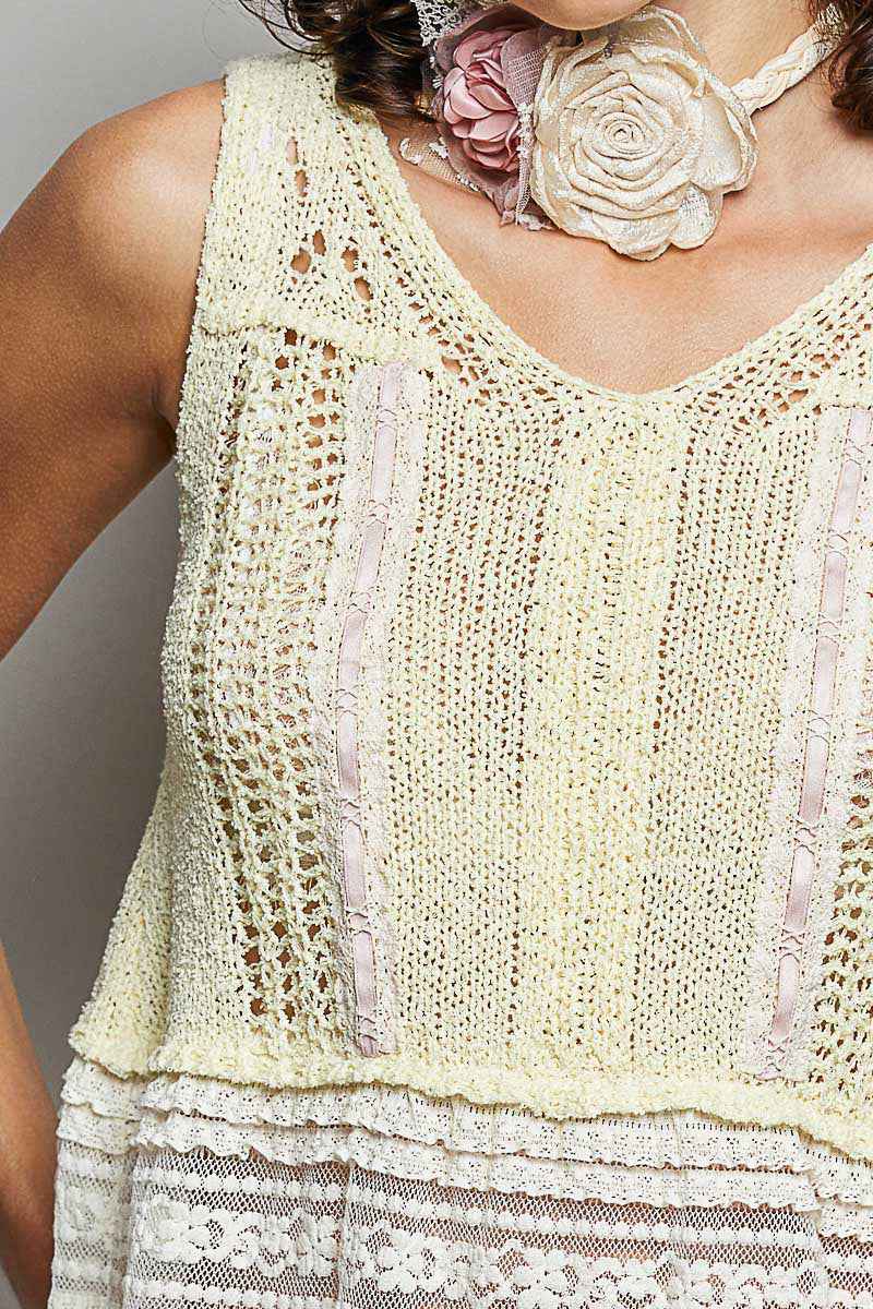 POL V-Neck Crochet Sweater Vest with Lace Trim ddeadaec-d157-457f-80e1-43c846d907e0-Max