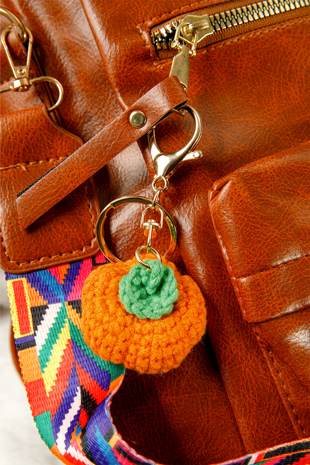 Orange Cute Crochet Fortune Persimmon Pendant Keychain ddf261449be74b3c