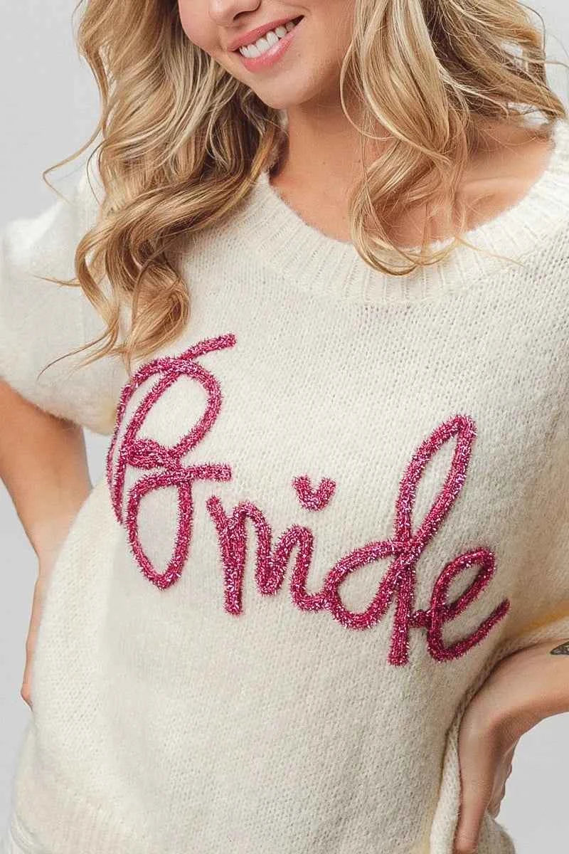 BiBi Metallic Letter Short Puff Sleeve Hairy Sweater ddf28dcb3fd64849a79fe24d5e69e109-Max-Origin