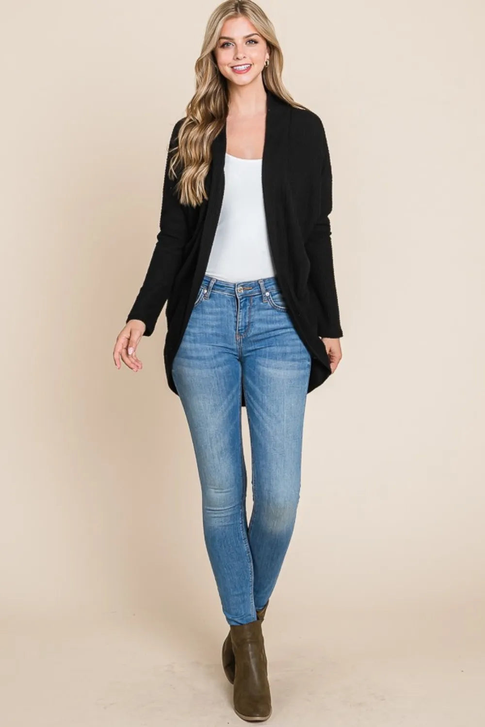 BOMBOM Open Front Waffle Knit Cocoon Cardigan ddf7f210-a62c-45b7-9fee-609d7b3f18d2-Max