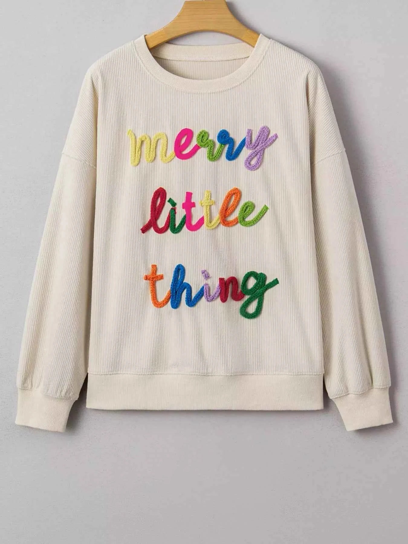 Merry Little Thing Corded Letter Graphic Ribbed Sweatshirt ddfe5b5e-7435-4077-8c75-5c7cf192b2e8-Max-Origin