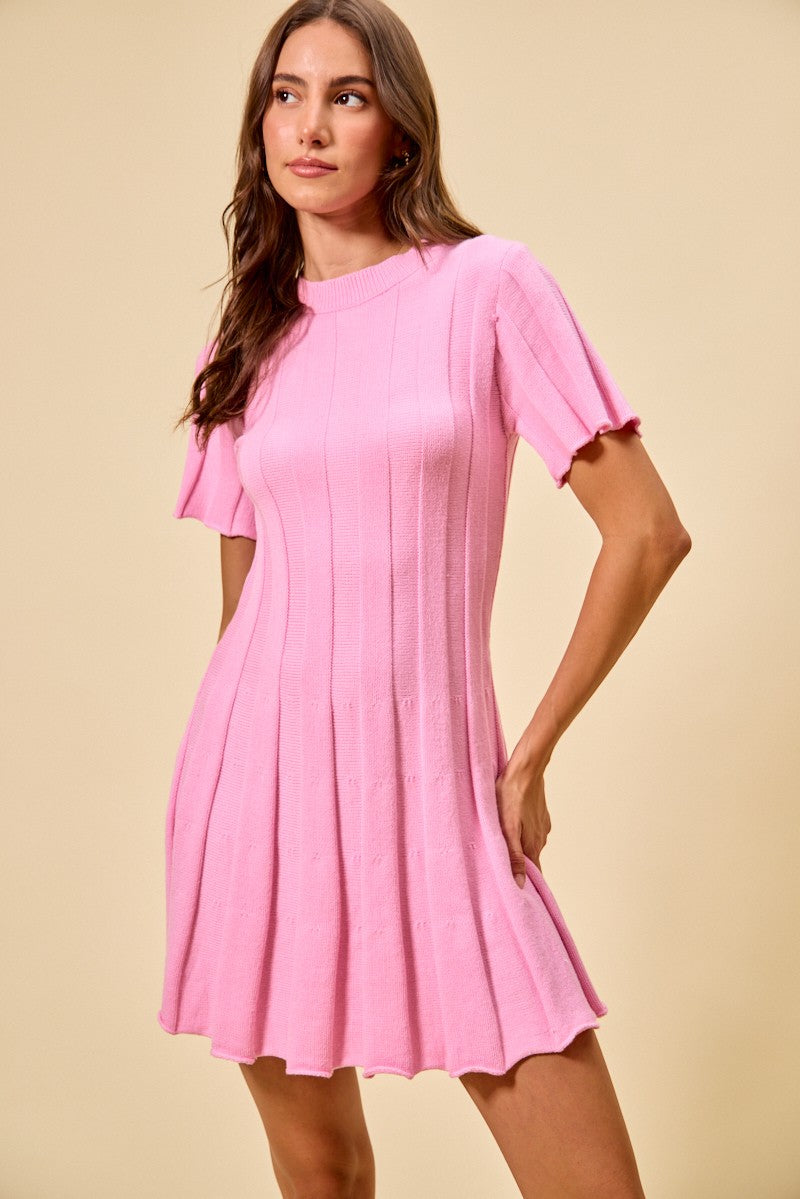 SO ME Wide Rib Short Sleeves Sweater Knit Mini Dress de018e223cbe493db0f9b067a6175e6b-Max