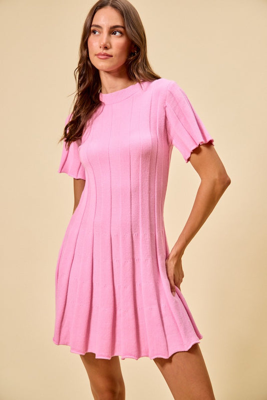 Wide Rib Short Sleeves Sweater Knit Mini Dress de018e223cbe493db0f9b067a6175e6b-Max