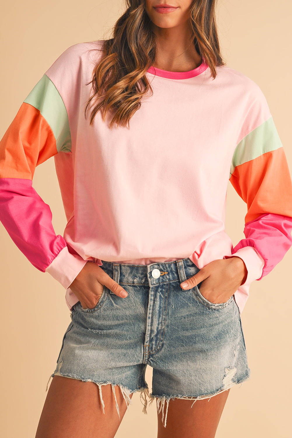 Green Color Block Sleeve Loose Fit Top de01da48539b5ad5