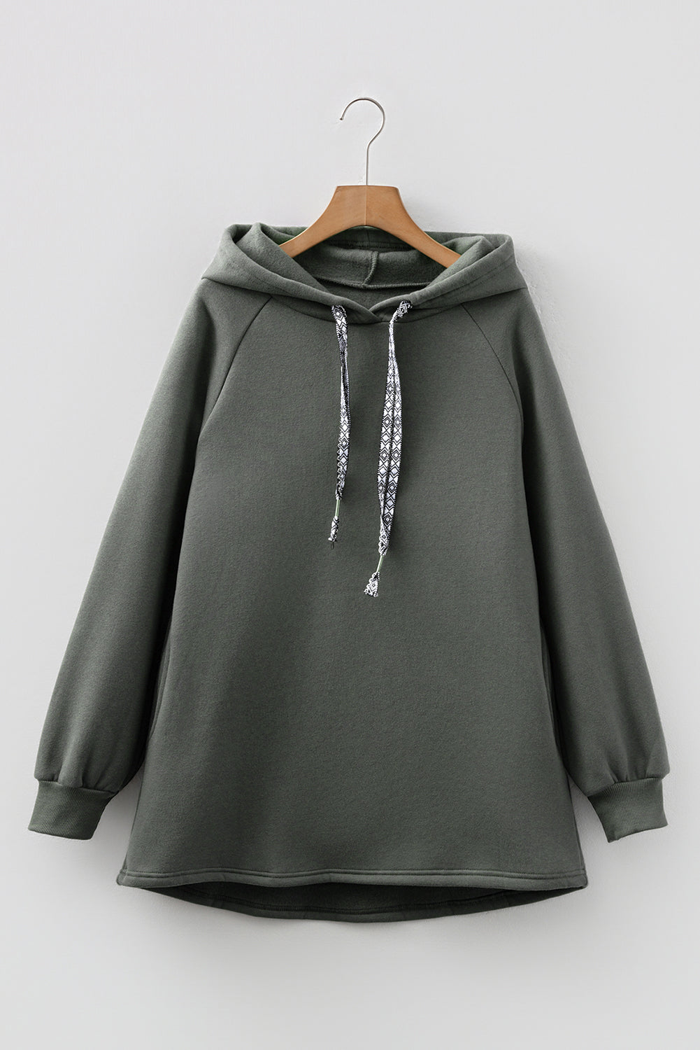 Raglan Sleeve Drawstring Hooded Tunic Sweatshirt de0f5825500199dd
