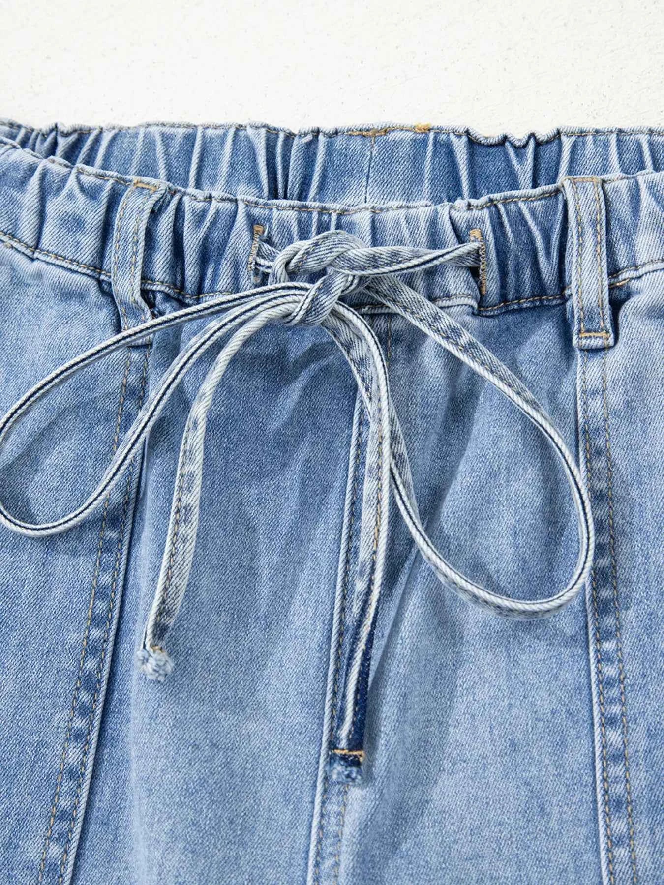 Wide Leg Drawstring Raw Hem Jeans de119049cc06433a9f1dda31bed090aa-Max-Origin