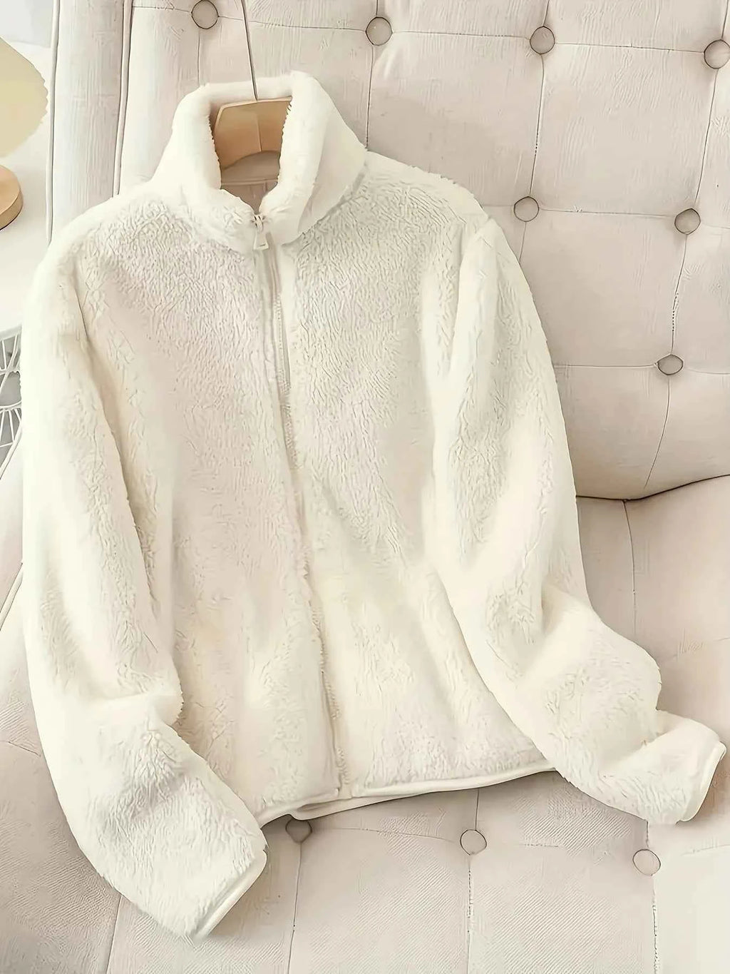 Fleece Long Sleeve Zip-Up Jacket White de1676137c9344e395ac01fb5939e7f8-Max-Origin