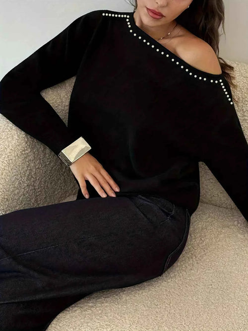 Studded Single Shoulder Knit Top