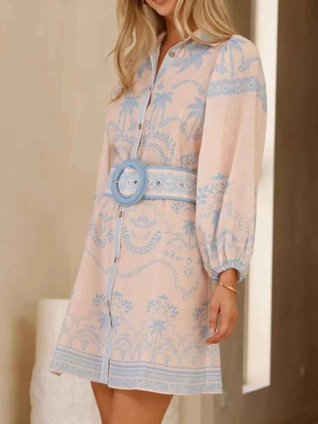 Printed Button Down Shirt Dress with Belt de22a07a-5b3c-47bb-bdc5-908566ddb081-Max-Origin