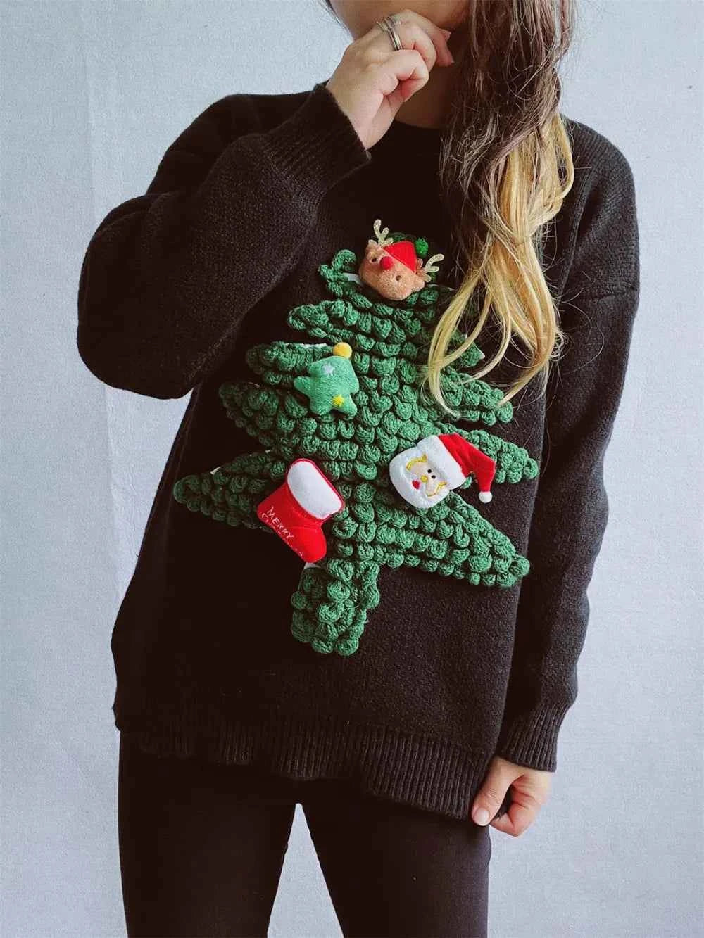 Christmas Tree Round Neck Long Sleeve Sweater de2303ea-9a16-4232-aed4-38fce986acb2-Max