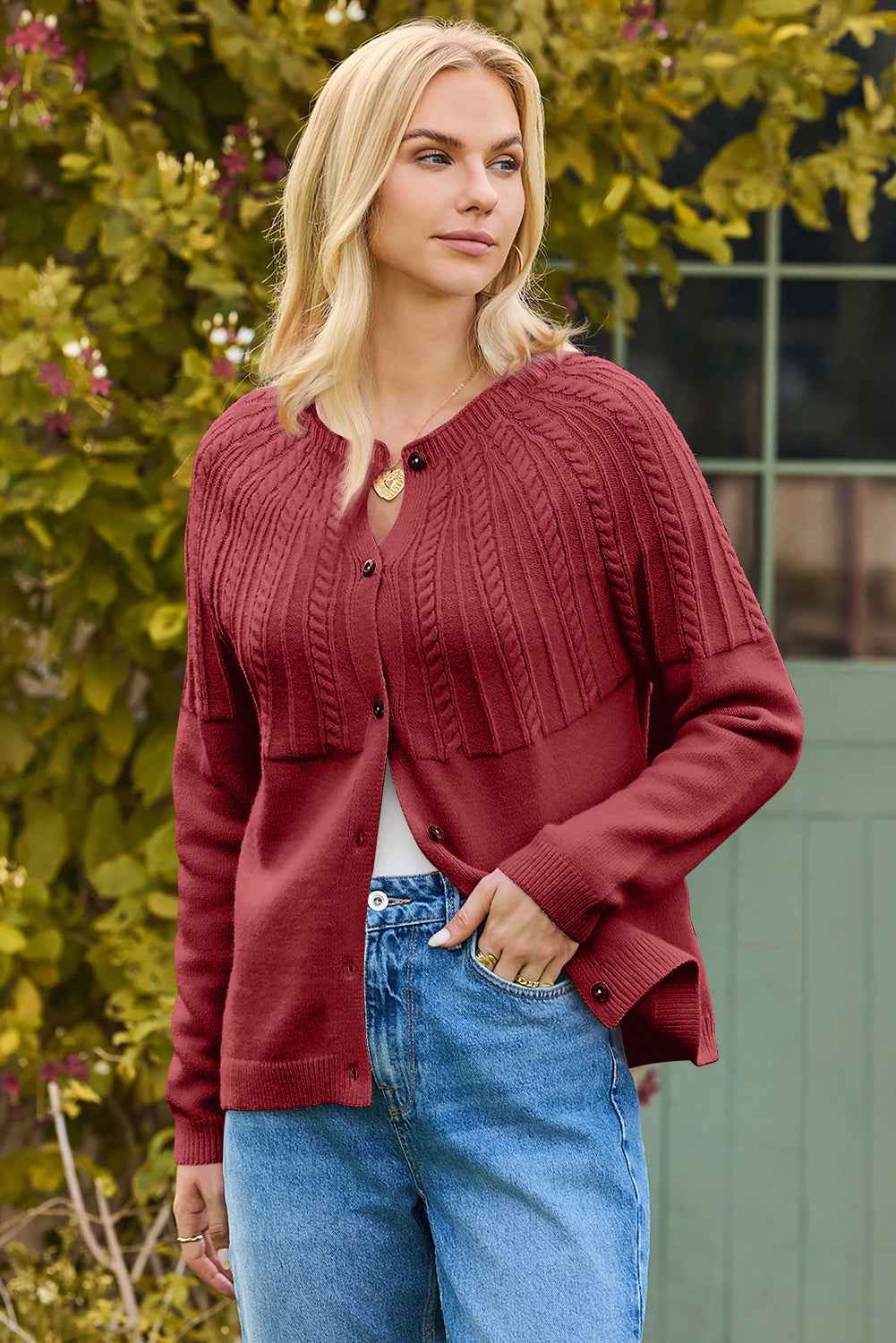 Light Pink Solid Color Textured Detail Button Down Long Sleeve Sweater Cardigan de2357f6fed26317