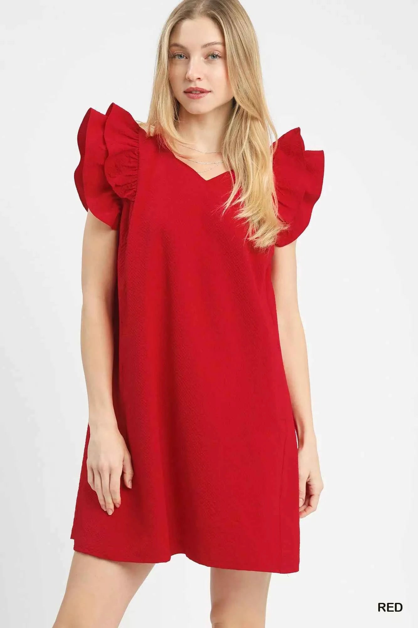 Umgee Seersucker Ruffle Shift Dress Red de244a77-2fd2-4386-8d3e-4641edd9e920-Max-Origin