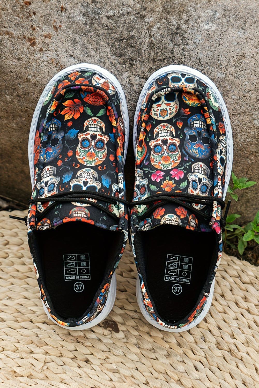 Dark Blue Halloween Skull Print Lace Up Casual Shoes de24eed284365c22