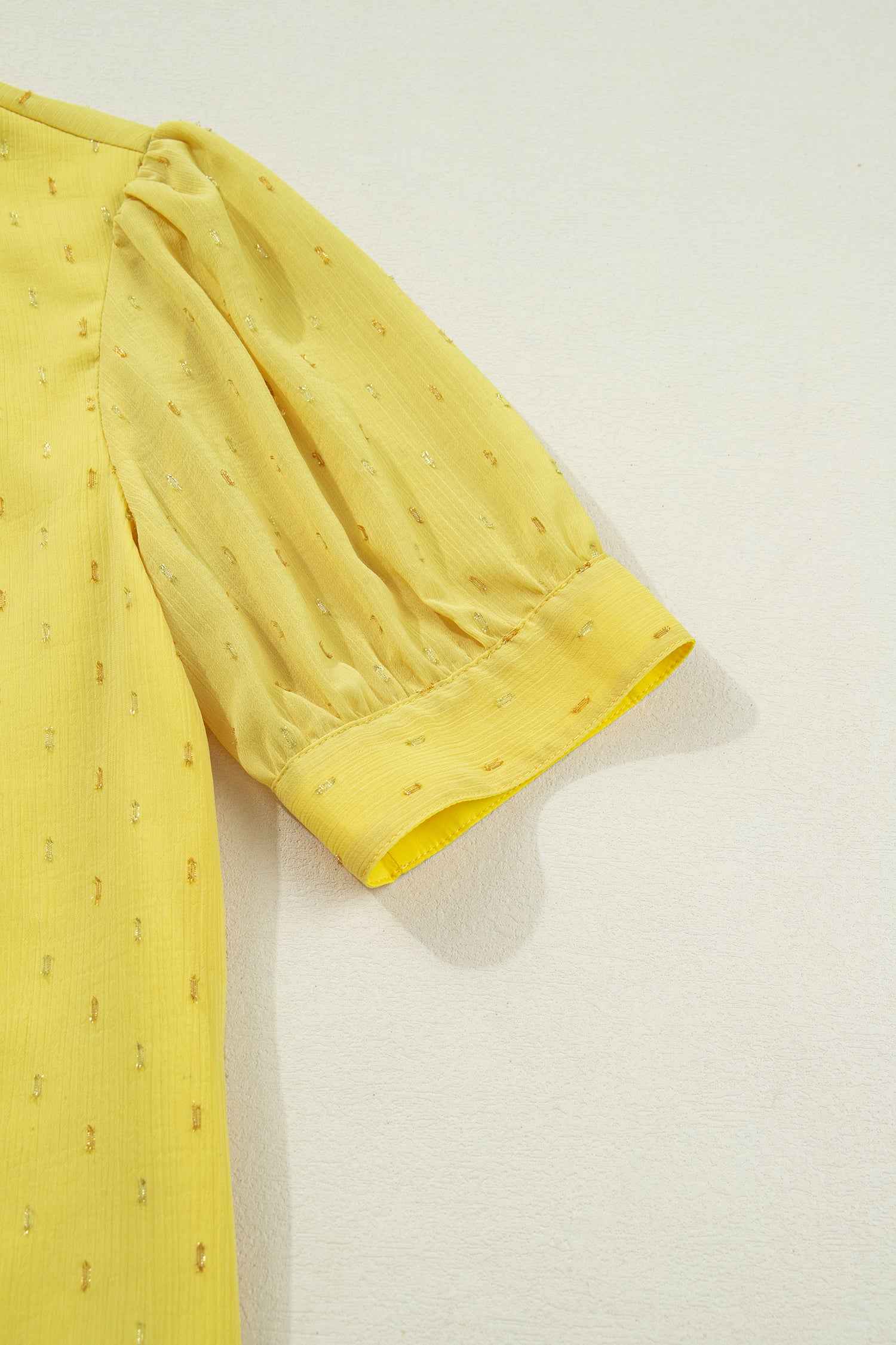 Yellow Cream Metallic Jacquard Short Sleeve Shirt de25c3b93974fc65