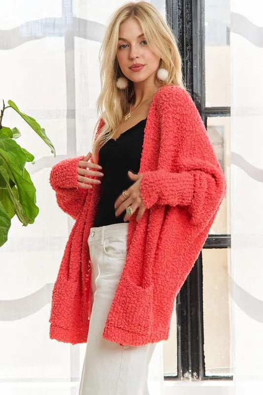 ADORA Popcorn Knit Open Front Long Sleeve Cardigan de260bff-4e43-41ff-a3ee-83f61e712d4b-Max