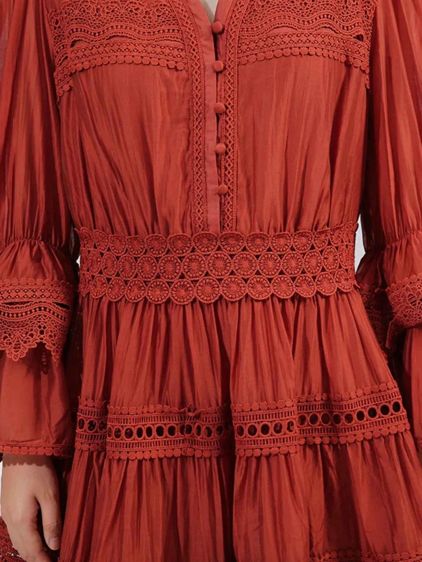 Ruffle Lace Trim Long Sleeve Dress de299ecd-fd49-4fa7-9386-7da44ebc089f-Max-Origin