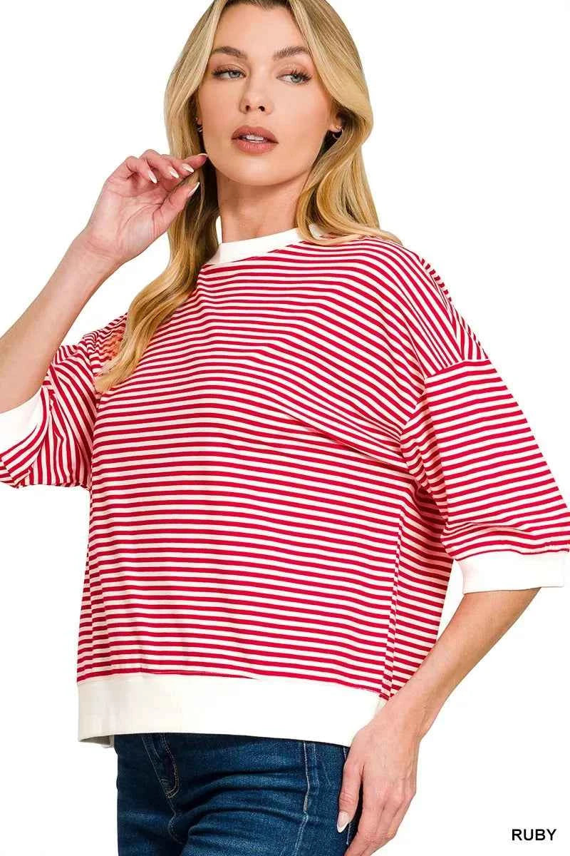 Zenana Striped Contrast Trim Banded Bottom Top RUBY de33b56147484c33957174af92c568f6-Max-Origin