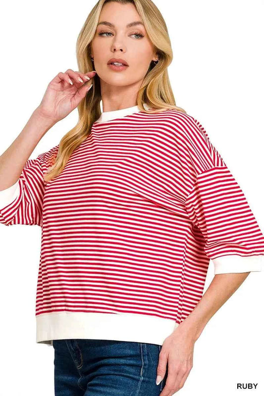 Zenana Striped Contrast Trim Banded Bottom Top RUBY de33b56147484c33957174af92c568f6-Max-Origin