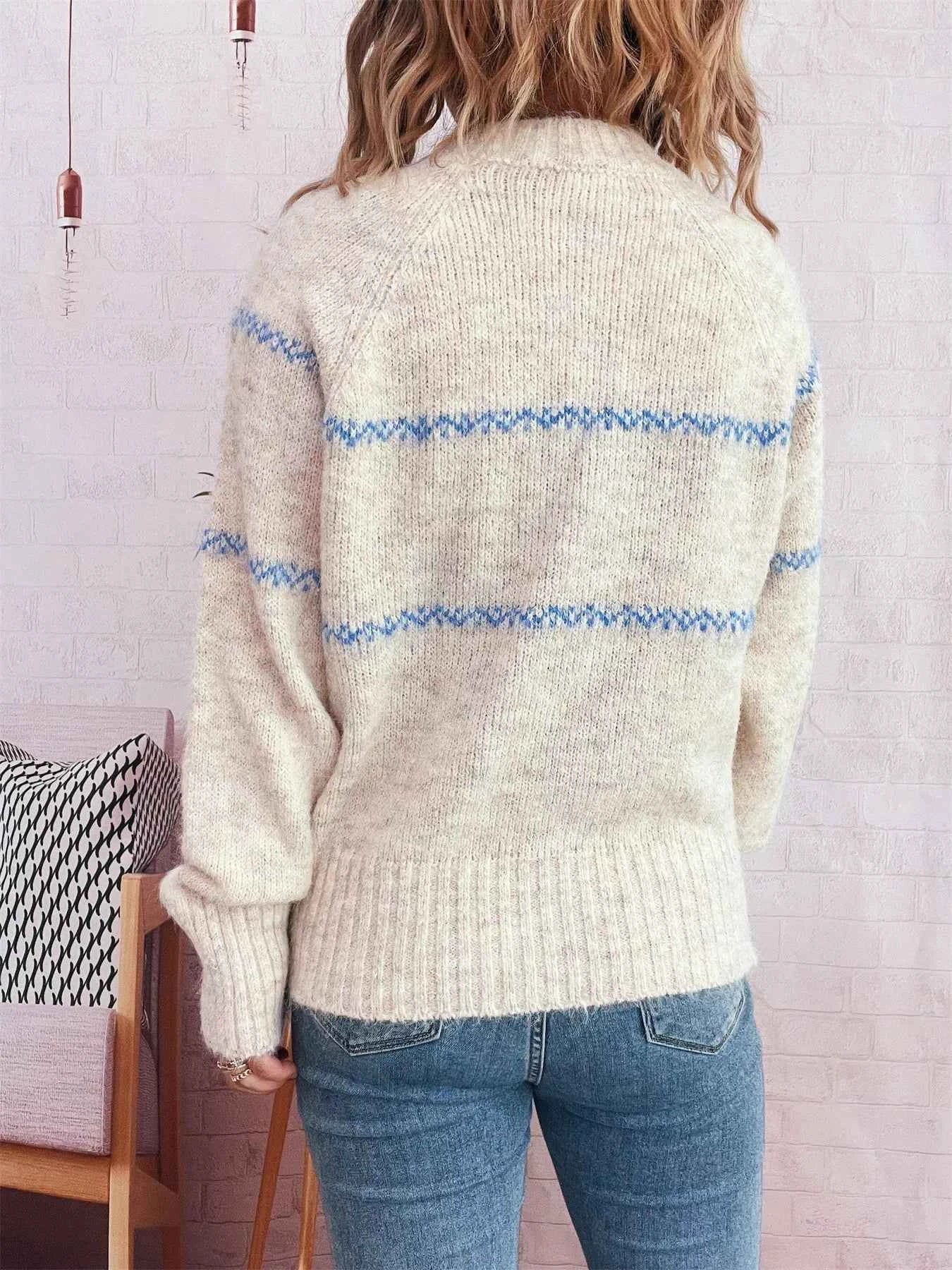 Ribbed Hem Flower Long Sleeve Sweater de3411650f734615ace739648d56f997-Max-Origin