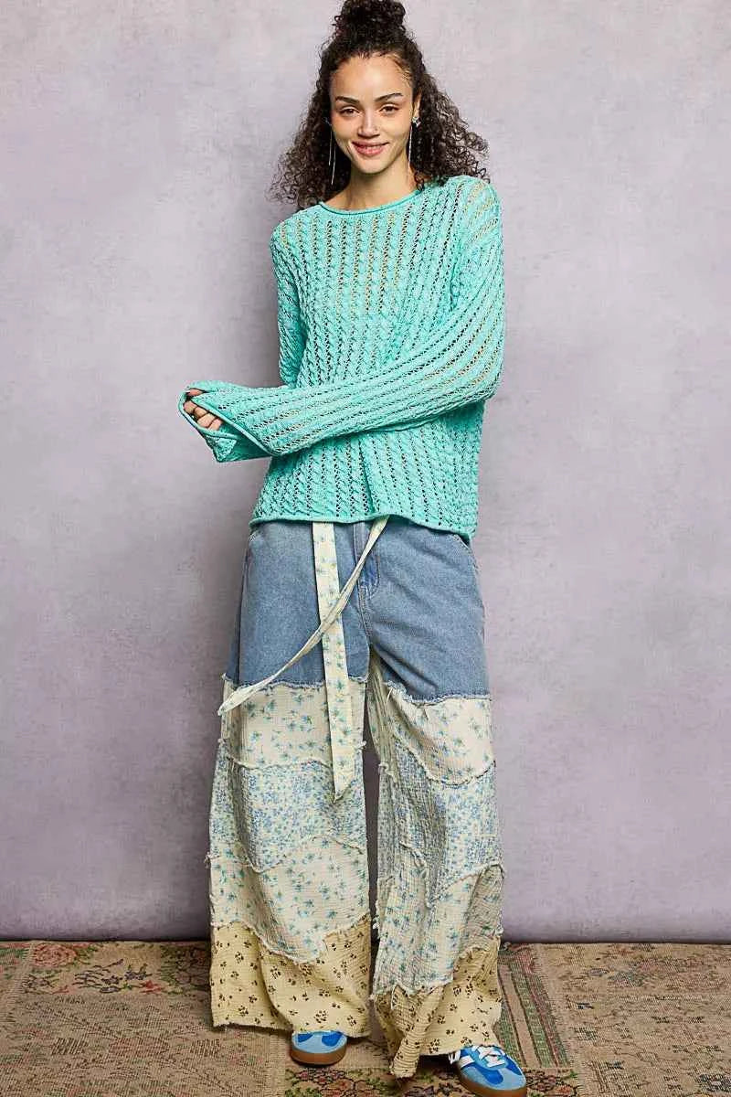 POL Openwork Round Neck Knit Top with Shiny Detail de38244c-755b-4a5b-b511-7aea4cc0a0ee-Max-Origin