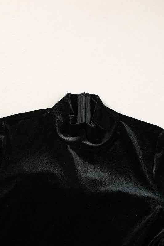 Velvet High Neck Tiered Ruffle Mini Dress de3d2510-4f20-4952-b4a5-82c8bf69e788