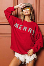 BiBi Merry Glitter Christmas Drop Shoulder Top RED de4419eff04b4246bf09c6c2be7959a6-Max-Origin
