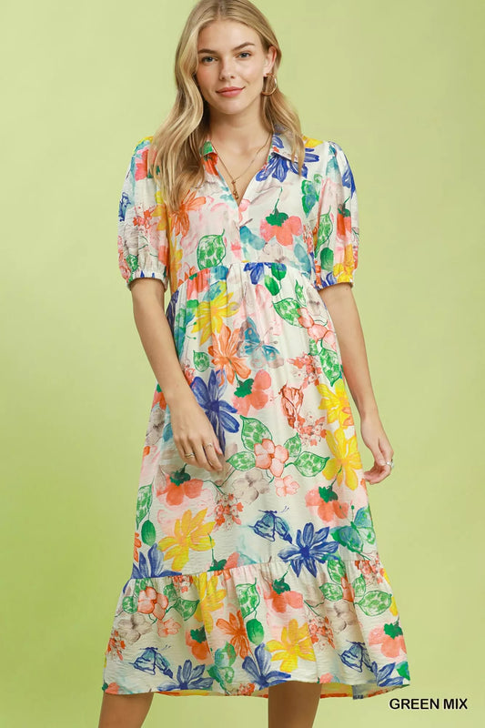 Watercolor Floral Tiered Midi Dress GREEN MIX de454a17-9cac-482d-bbe7-e219d4c39978-Max-Origin