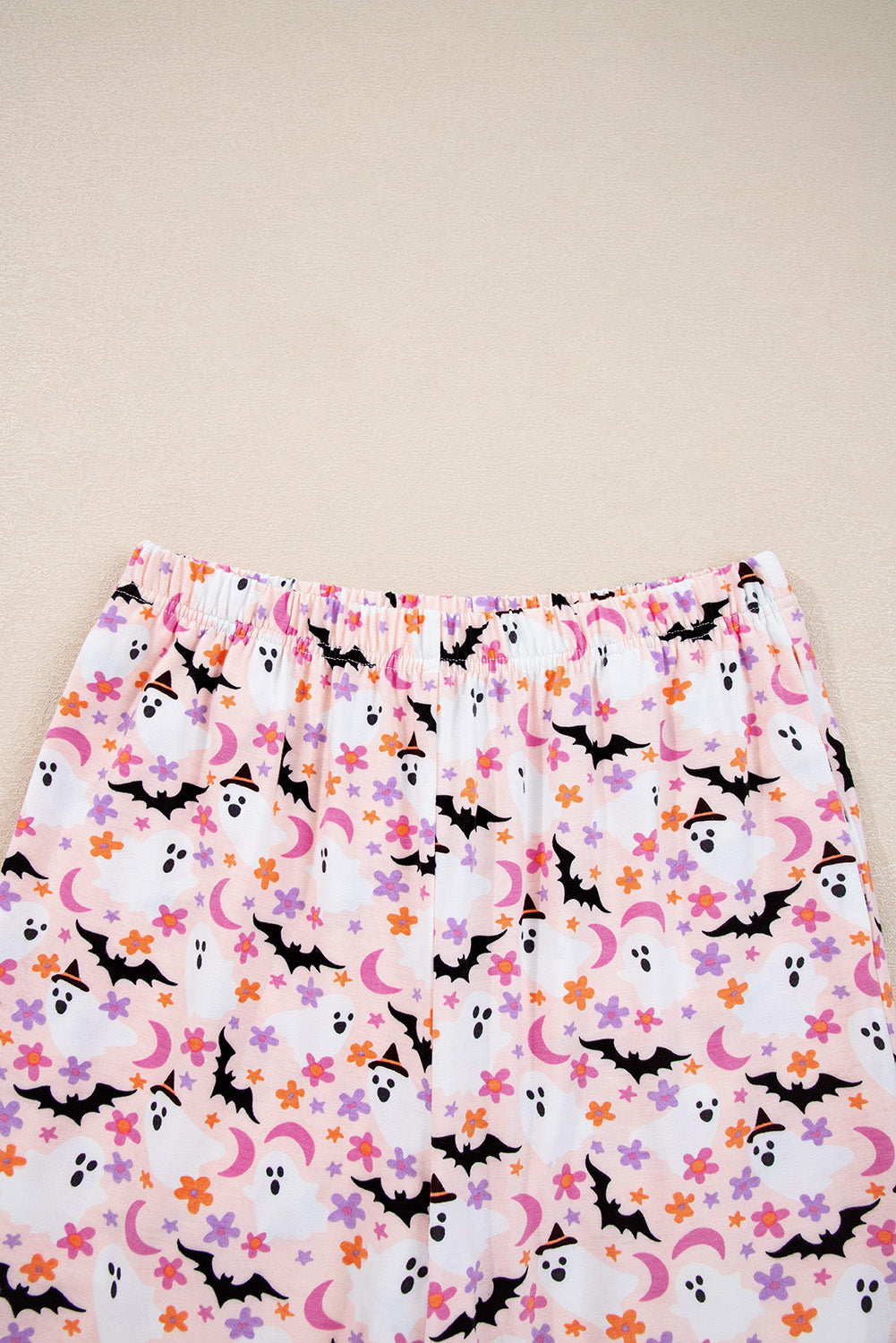 Pink Cute Floral Halloween Ghost Print Long Pajama Set de4950761071efb2