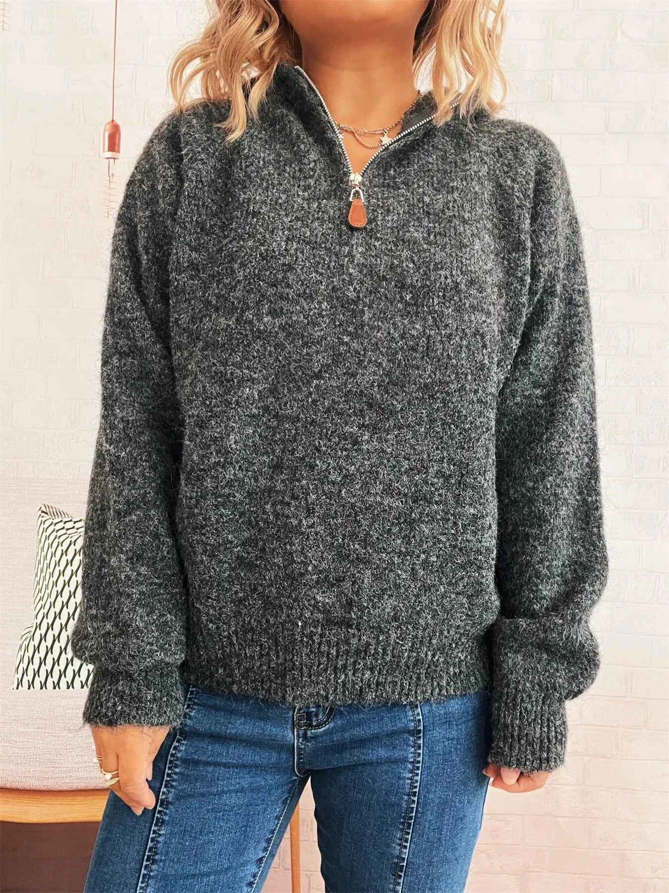 Quarter Zip Ribbed Hem Sweater de4bbf01749b4467afb4da9b36cc8599-Max-Origin