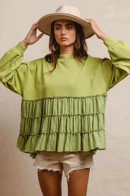 BiBi French Terry and Woven Mixed Tiered Top de4efe3f-5b83-4eb4-9797-dac93c67cc95-Max-Origin