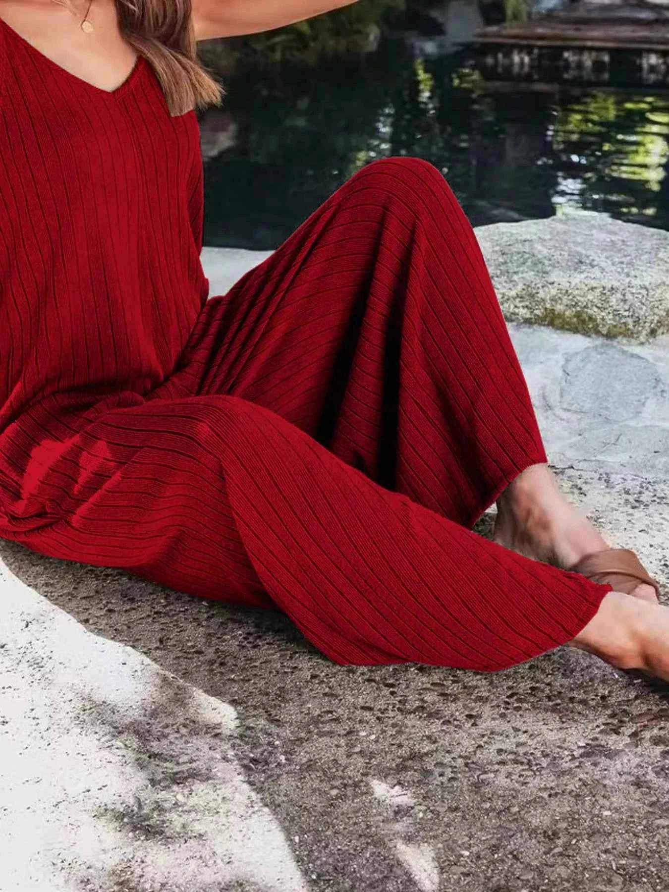 Ribbed V-Neck Wide Leg Jumpsuit de53b39a2de8472f95d33822182a9f65-Max-Origin