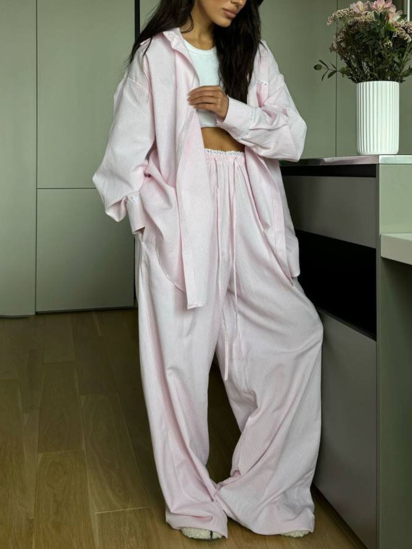 Relaxed Fit Long Sleeve Shirt and Pants Set de589f9e-f0c3-4744-9ab5-2c821394e7a8-Max