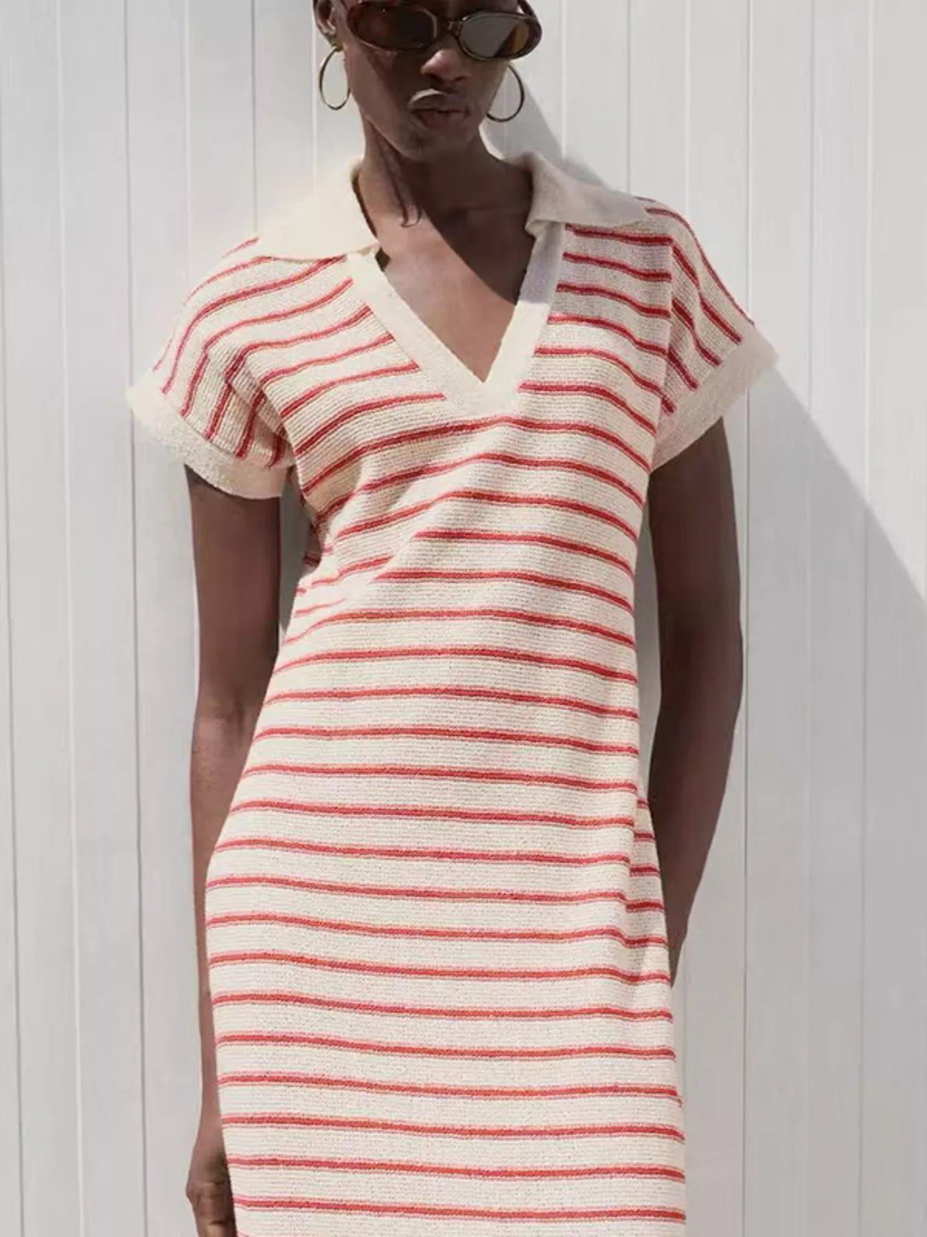 Striped Slit Short Sleeve Maxi Dress Scarlet de597ee4b2db4c6da51d4474e8347554-Max-Origin
