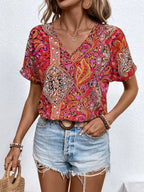 Bohemian Paisley Print V-Neck Short Sleeve T-Shirt de5b88e9-f251-43ed-9e5a-b96934a87fab-Max-Origin