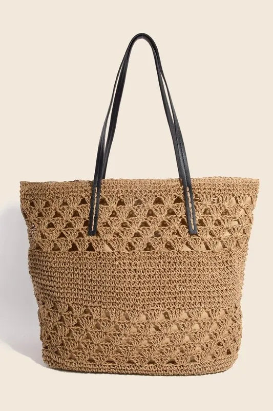 Fame Faux Leather Handle Knitted Tote Bag Mustard One Size de5bcf7c-c75f-4a85-8192-dc4d56693be4-Max